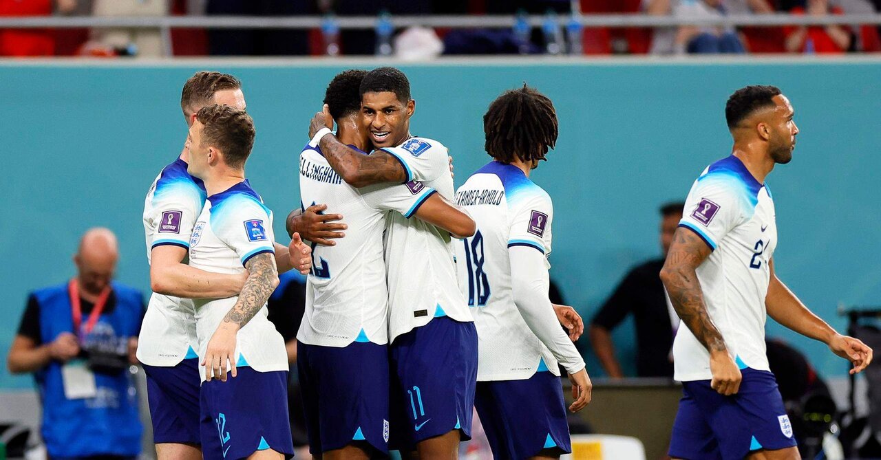 Marcus Rashford de Inglaterra celebra el 3-0en Estadio de Ali de cubo de Ahmad en Doha, Qatar, 29 noviembre 2022. EFE/EPA/Ronald Wittek