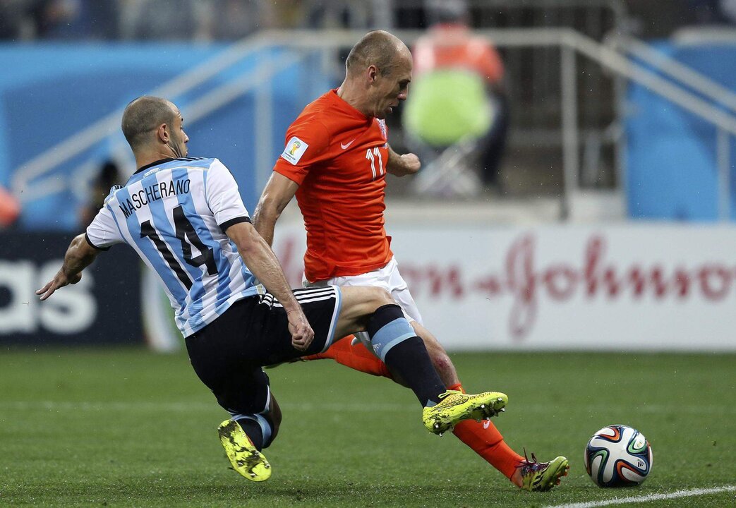 Partido de semifinales del Mundial Brasil 2014, que enfrentó a Países Bajos y Argentina el 9 de julio en el Arena Corinthians de Sao Paulo. EFE/Marcelo Sayão