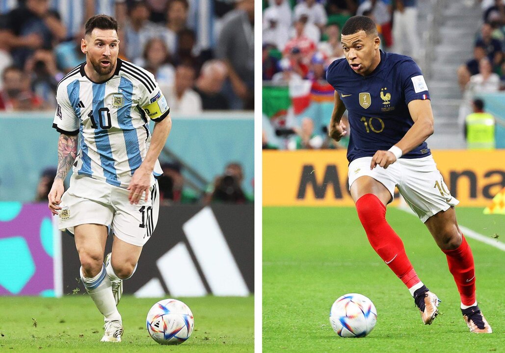 Lionel Messi y Kylian Mbappé, uno de los grandes duelos de la final del Mundial. EFE/EPA/Mohamed Messara / Ali Haider